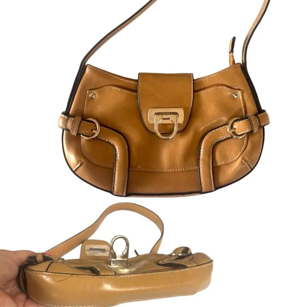 Y2K VINTAGE INSANE MINI TAN‎ BUCKLE APT.9 PURSE HANDBAG EUC